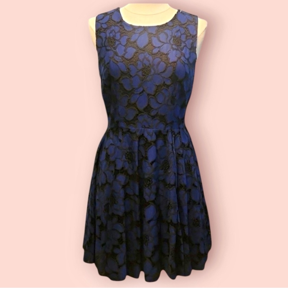 Maison Jules Blue Pleated Fit and Flare Mini Dress